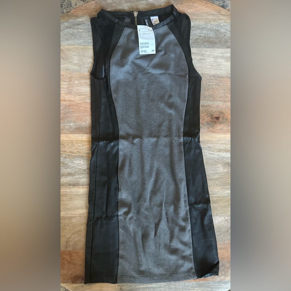 H&M Faux Leather Black and Gray Sleeveless fitted shift Dress